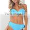2016 hot lotus leaf lace fission bikini pure color sexy swimsuit suit