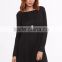 Custom Black Long Sleeve Tee Dress Cotton Spandex Casual Boat Neck Plain Short Tee Dress