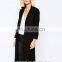 Ladies long coats suede fabric open front black suede leather trench coat wholesale
