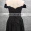 Wholesale Off Shoulder Low Back Appliques Chiffon Black Long Sex Prom Dress