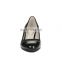 Ladies wedges women sandals black color pointed toe and patent look ankle wrap shoes