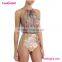Halter high waist nude ruffled bikini swimwear