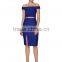 Lady's jacquard bule horizontal neck fashion top