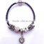 Endless Bracelet Leather Bracelet Colur-Glazed Beads Heart Pendant Stainless Steel Clasps