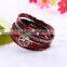 Fashion Multilayer Leather Rhinestone Crystal Tree Life Magnetic Bracelet
