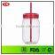 PS Plastic Type 720 ml Jar Mason With Straw and Flat Lid