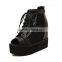 Sexy mesh lace up sandals platform wedge ankle strap sandals black and white lace up new style high heel wedge sandals PM3739