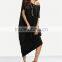 Female Plain Black One Shoulder Dolman Asymmetrical Tshirt Loose Long maxi Dress