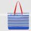 Fashionable lady blue white stripes shoulder bag canvas beach tote bag