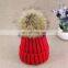 Women's Premium Knitted Slouchy Beanie Hat/Cap With Genuine Fox Fur Pompoms - Multi Color