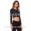 Oem Women Polyester Spandex Plain Long Sleeve O-neck t Shirt With Five Star Print