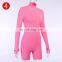 Sexy Skinny Playsuit Rib Knit Letter Embroidery Zipper Slim Bodycon Casual Fitness Women Long Sleeve Spring Playsuit