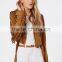 2015 Women Winter Brown Short Fringe Faux Suede Biker Jacket