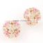 New style Sweet wholesale Fashion earring pink crystal resin flower ball stud earring