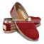 2016Wholesale red women flat shoes Stripe Rope Sole women canvas shoes espadrille shoes
