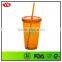 Customize 16 ounce plastic double-deck tumbler with straw