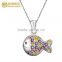 Fashion Jewelry Silver Fish Pendant With Colorful Gemstones