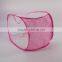 Pink foldable laundry basket mesh laundry bag with handle and pocket