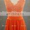 2017 Popular Orange Color A Line Lace Chiffon Long Bridesmaid Dress Online
