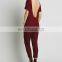 CHEFON Ladies semi sheer slouchy short sleeve ribbed romper,marsala color romper oem,sexy jumpsuit