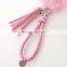 custom logo leather pu tassel pom pom keychain