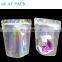 Glossy holographic stand up bag laser plastic packaging bag with zipper and window