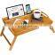 Natural Bamboo Media Bed Folding Tray with Phone Holder Fits up to 17.3 Inch Laptops and Most Tablets