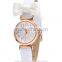 China Fashionable Simple Design Bowknot Child Watch White Genuine Leather Strap