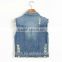 ss new fashion punk style jean vest with hole and golden beadings on top collar,china supplier