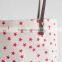 pretty star print canvas tote bag leather handle