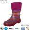 Colored Strip Printing Rubber Boot for Child with Knitting Wool Colar