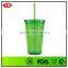 Customize 16 ounce plastic double-deck tumbler with straw