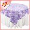 Latest design factory sale cheap round table organza overlay with rosette decoration