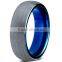 6MM New Dome Blue Tungsten Carbide Ring for Men Women, Brushed Two Tone Tungsten Carbide Ring