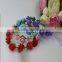 J51504 PE rose with plastic leaf headband with color silk ribbon ,bridal crown flower headband