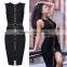 2017 Fashion summer midi lady cocktail black sexy body con studded bandage dress