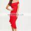 High Fashion Asymmetric Frill Hem Midi Dress in Red Color