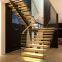 Modern Indoor Small Space Stairs Stainless Steel Wooden Straight Staircase