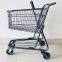 180L Asia 5 inch PU wheel Steel Shopping Trolley for Supermarket （surface : zinc and transparent powder coating）