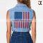 2015 US Flag Screen printed crop denim vest (JXC00199)