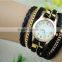 gold chain PU long multiple strap ladies watch