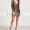 OEM Service Fashion Luxury Long Sleeve Mini Dress Deep V Neck Bodycon Dress Gold Beaded Sequins Club Dresses For Adults