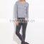 Custom Made Grey Split Side High Low Pocket Sweater Long Sleeve Round Neck Pullovers Casual Sports Sweater
