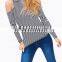 Runwaylover EY2188B Off-Shoulder Women Long Sleeve Stripe T-Shirt Custom Fashion T-Shirt