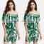 2017 summer women sexy green leaves printed word collar lotus leaf dress