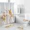 4 Piece 3D Printing Theme Shower Curtain and Bath Mat Set Wolf Couple Waterproof Non-Slip Bathroom Curtain and Rug Set
