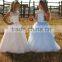 LBFG11 Dreamlike Light Blue Ball Gown Cap Sleeve Wedding Party Gown Appliqued Floor Length Long Tulle Flower Girl Dress Pattern