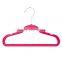 Pink Color Children Size Flocked Velvet Kids Hangers - Super Slim, No Slip, Non Wrinkle With U Notch Shoulder