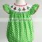 Green with white polka dots cotton wholesale christmas tree machine smocked baby girl romper