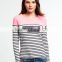 2016 Guangzhou Shandao High Fashion Design Autumn Long sleeve Round Neck Striped Printed Cotton Ladies Elastic Hem Tops